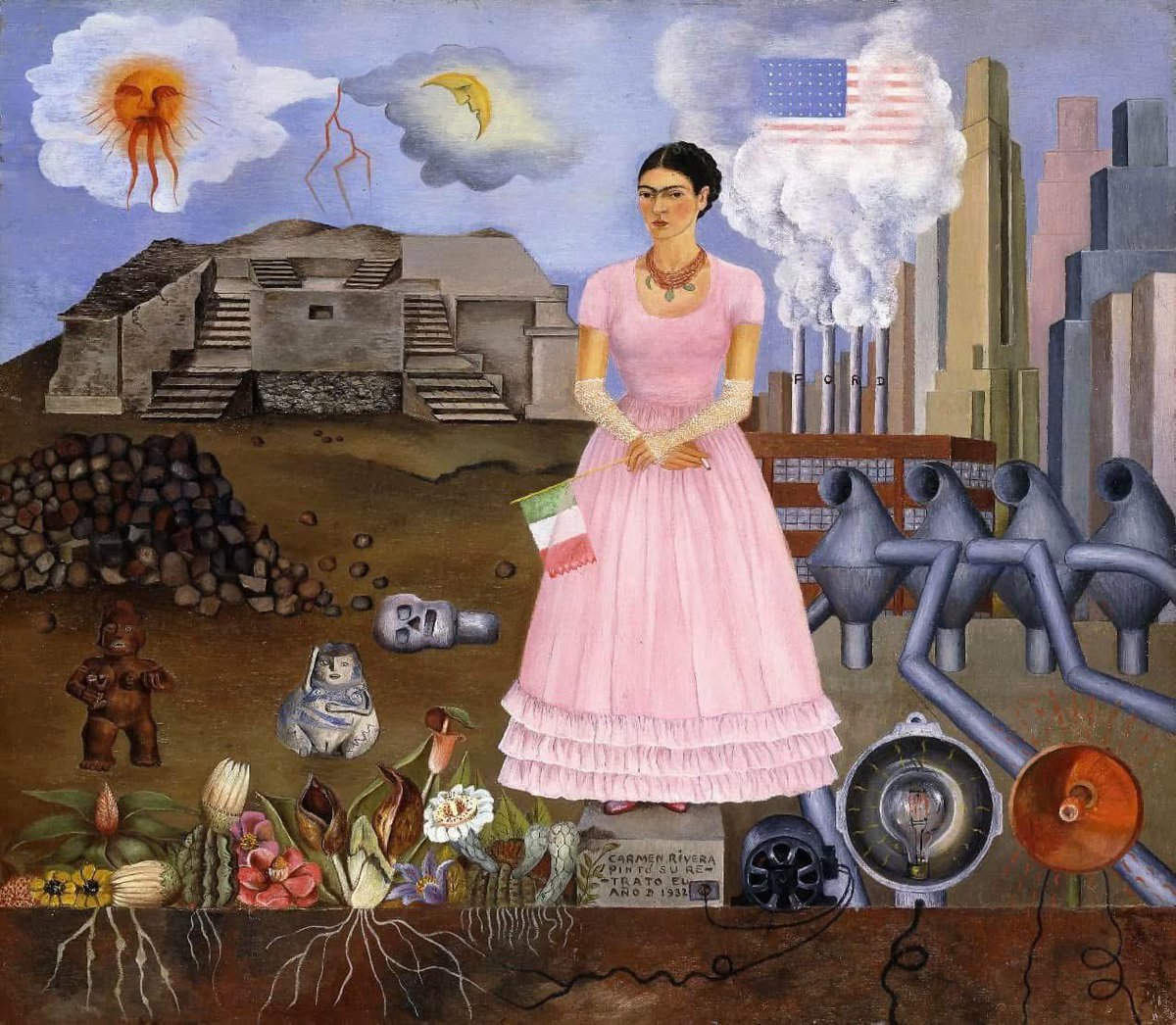 “Self-portrait on the Borderline Between Mexico and the United States” by Frida Kahlo (1932)