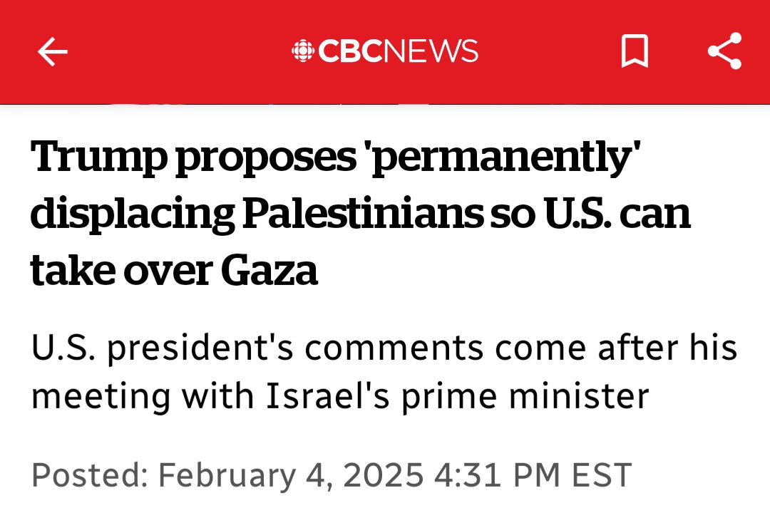 Gaza belongs to Palestine — and no one else.

Trump's threats are utter madness. They violate every international law. Destabilize the region. Threaten the ceasefire. 

Canada must stand up to this forcefully.

Gaza is not for sale, it belongs to Palestinians.