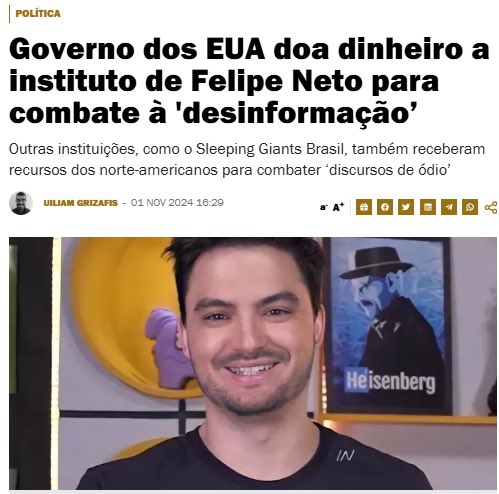 VozdoPovobrazil's tweet photo. MR FOX: quer dizer que o Felipe Neto e Sleeping Giants Brasil  recebiam PIX em dólar da USAID para censurar os brasileiros ⁉️

Alguém do Supremooo já apreendeu o passaporte do
Felipe Neto e do Sleeping Giants Brasil ⁉️ https://t.co/YzBaMhUG9V