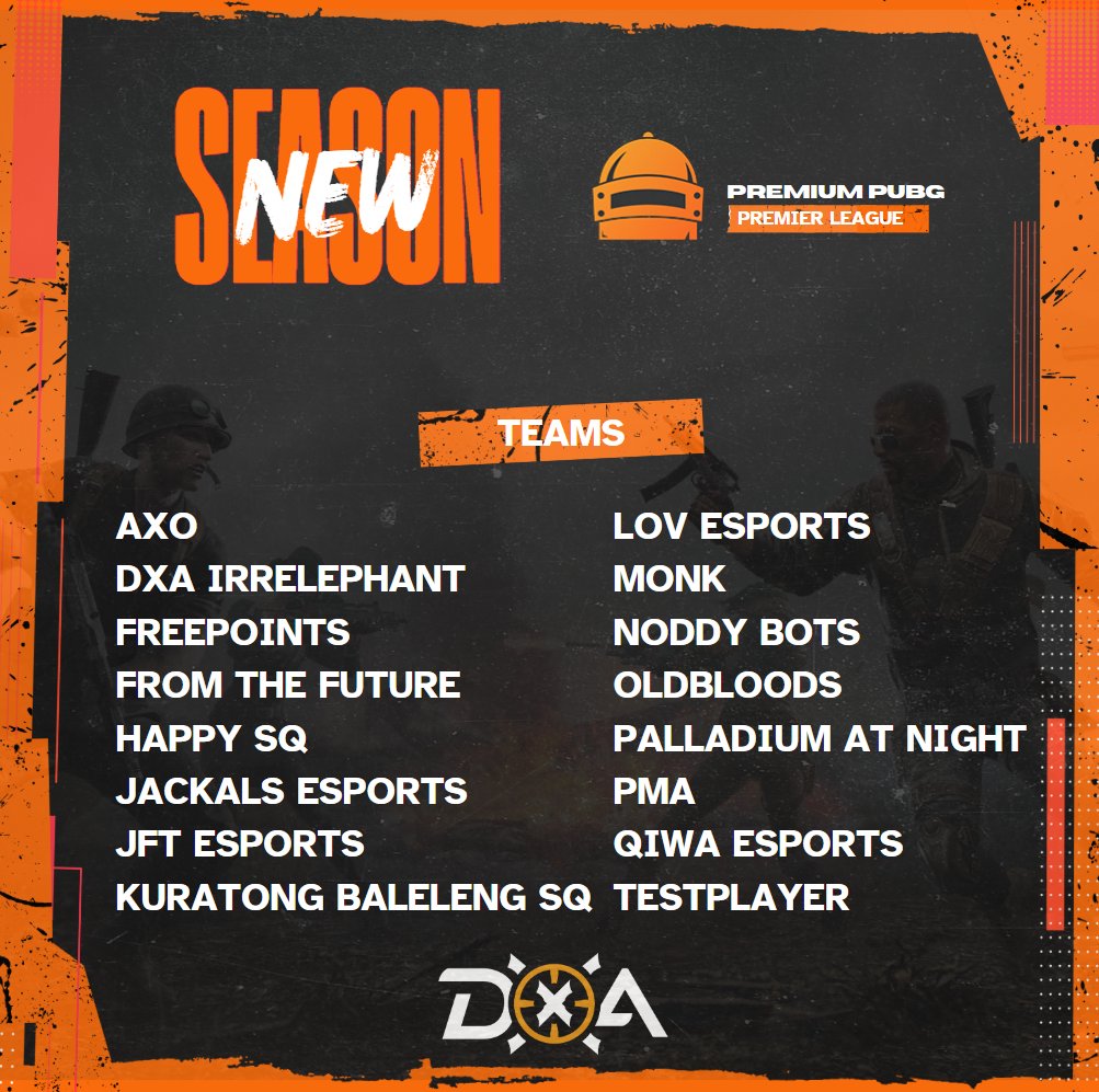 DXAEsports's tweet photo. New season New division Same team.

We are excited to have the PUBG boys back ready for action!!

We have the @IrrelephantQQ boys back to play under DXA, and with the promotion, we are back in the top league. It's about to get spicy!🔥🔥🔥🔥

 #TRUNKSOUT https://t.co/2wjvtfv2Ps