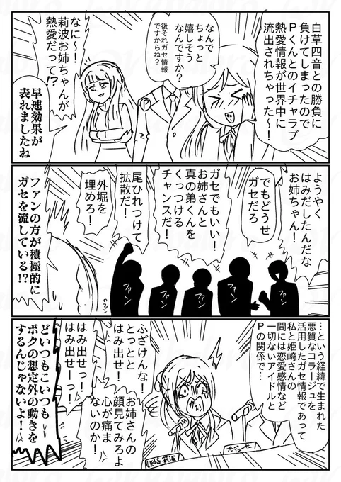 今日も学マスの姫崎さんの親愛度コミュネタなクソマンガを描きました。NIA編の内容なのでネタバレ注意です。
普通に白草四音さんに負けたのでこんな後日談を想像してました。 