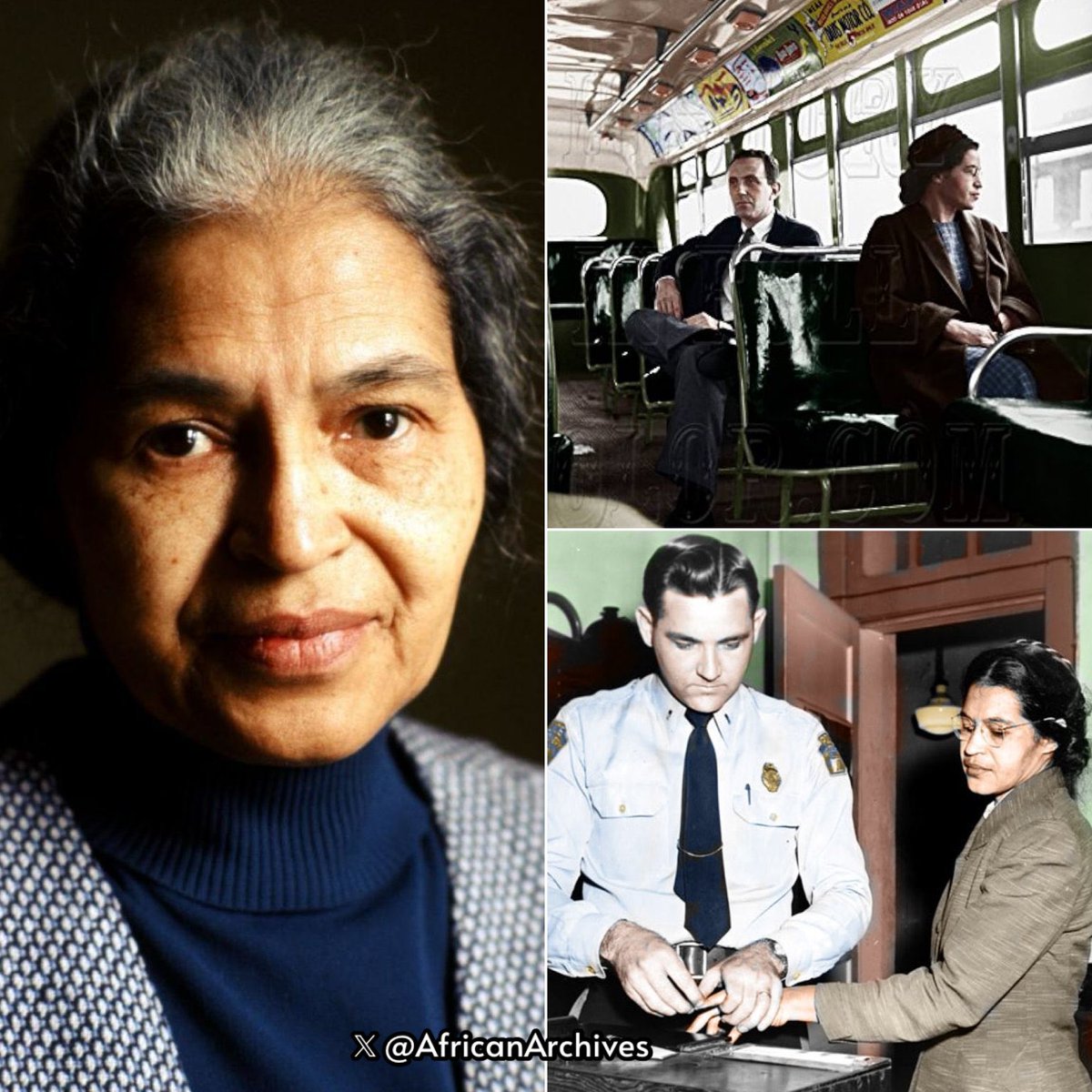 AfricanArchives's tweet photo. Happy Birthday to the late civil rights activist,  Rosa Parks! In 1955, she refused to give up her seat on a bus to a white passenger and got arrested for violating the city’s racial segregation laws. https://t.co/vqrn3ParwF