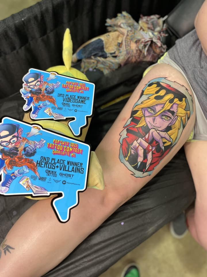 RyokoInk6's tweet photo. This weekend, I took home a 2nd place and 3rd place trophy at a tattoo convention. 

These are the first trophies I've ever won. I couldn't be happier that it was at #PopCultCon 

As always, I represented the @cryptsocialclub when slinging ink in Charlotte, North Carolina. https://t.co/jT8A2YTziy
