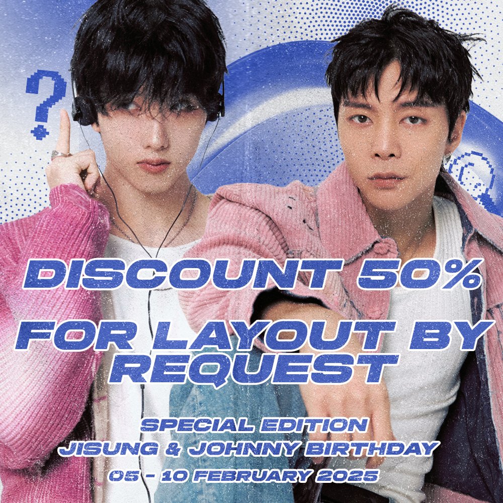Repost are appreciated 

Ay-yo! Aku ada DISKON 50% khusus layout by request lhoo 🤩🤟🏻 dalam rangka ulang tahunnya Jisung dan Johnny NCT. Mulai tanggal 05 - 10 Februari 2025, jadi kalian semua ayok jajan di THE SUMMER ⛱️🌞 link katalognya ada di bawah tweet yaaa 

#zonauang