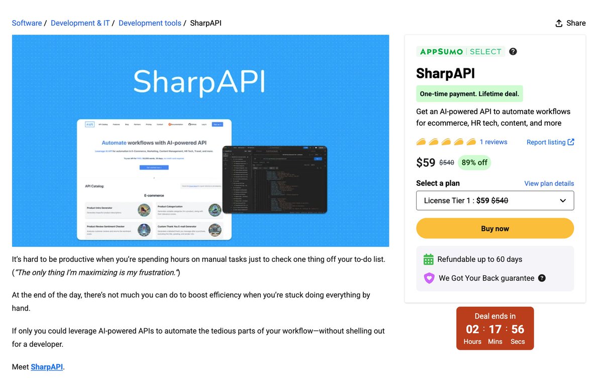 SharpAPI's tweet image. SharpAPI AppSumo Select Lifetime Deal ends in just 2 HOURS! ⏰ Don’t miss your chance to unlock our powerful API tools forever. Grab it now before it's gone! 🚀
appsumo.com/products/sharp…