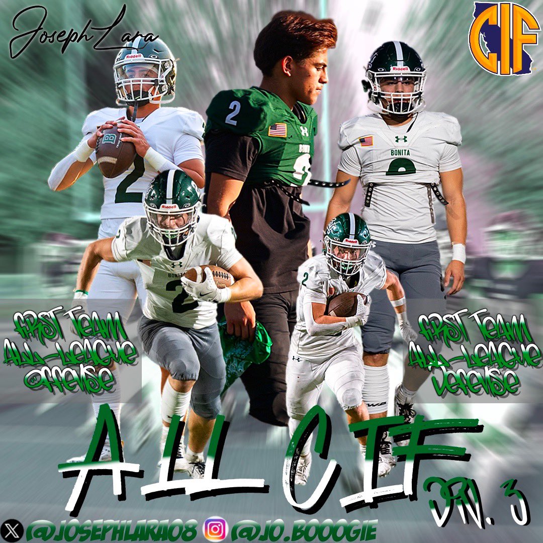 Blessed to have made Divison 3 All CIF!
<a href="/BOHIFootball/">Bonita Bearcats Football</a> <a href="/coachbobeatty/">Bo Beatty</a> <a href="/Coach_Gallard0/">Coach G</a> <a href="/GregBiggins/">Greg Biggins</a> <a href="/BlairAngulo/">Blair Angulo</a> <a href="/CoachJohnson32_/">Coach Niko Johnson</a> <a href="/ChadSimmons_/">ChadSimmons</a> <a href="/BrandonHuffman/">Brandon Huffman</a> <a href="/210PrepSports/">210 Prep Sports</a>