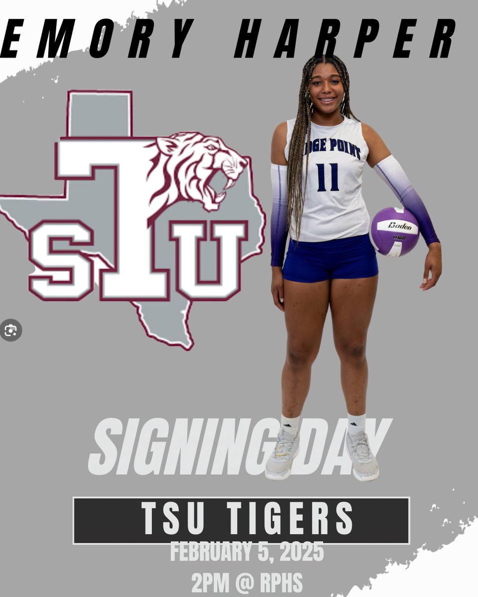 Big day tomorrow as Emory Harper signs with TSU! So pumped to see her make an impact on and off the court. 
 TSU is getting a good one 💜🐾🏐