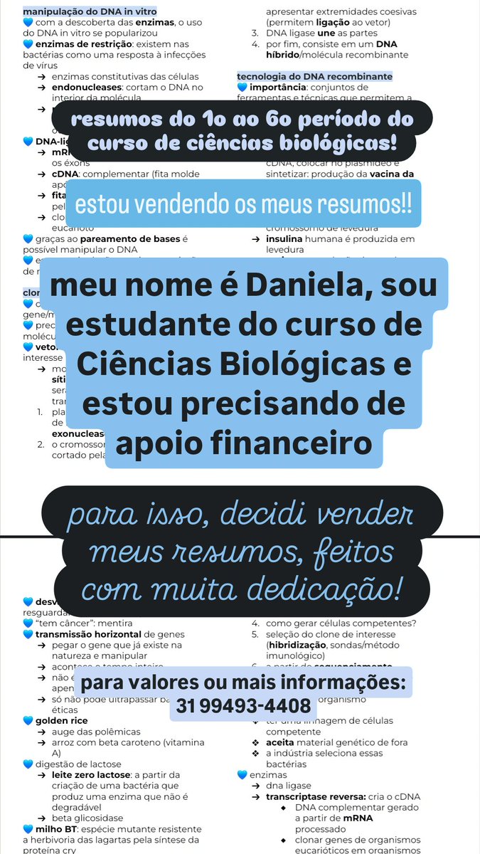 vendo resumos de biologia!
.
universidade , bio , estudar , período
 #Biology #biologia #studytwt #estudos #universidade #resumo