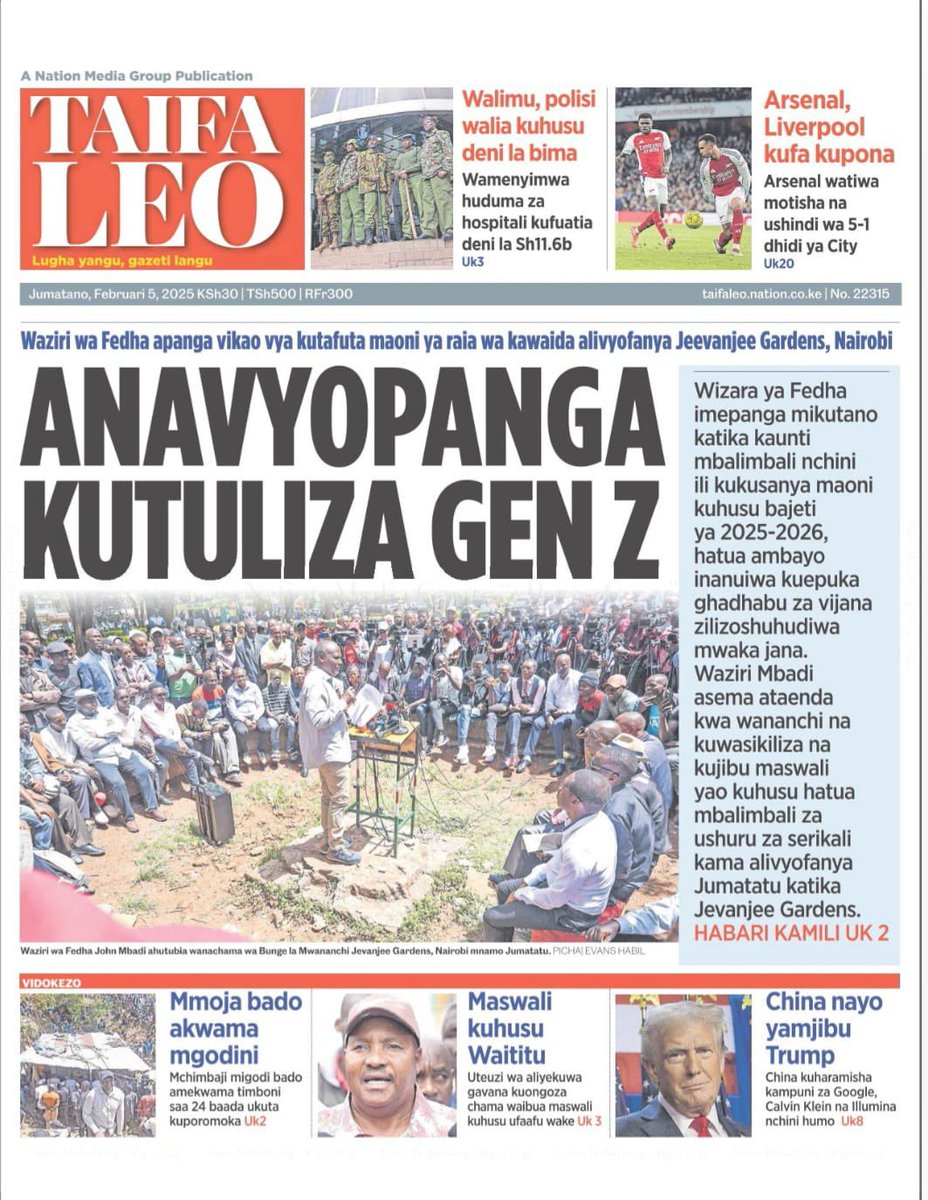 PETERMAYA027's tweet photo. TODAY’S NEWSPAPER HEADLINES

#RutoInMandera 
Presidents Development Tour

 #MainaAndKingangi https://t.co/K4msCM6Uu7