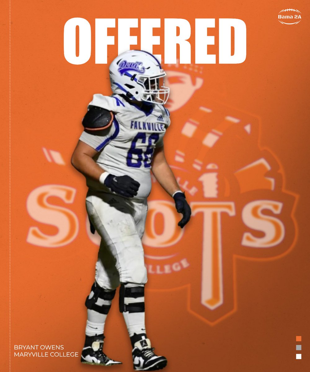 Bama 2A (@bama_2a) on Twitter photo Congratulations to <a href="/OWNZ66/">Bryant Owens</a>โ๏ธ
He was offered by <a href="/MCScotsFootball/">Maryville College Football</a>โ๏ธ Congratulations to <a href="/OWNZ66/">Bryant Owens</a>โ๏ธ
He was offered by <a href="/MCScotsFootball/">Maryville College Football</a>โ๏ธ