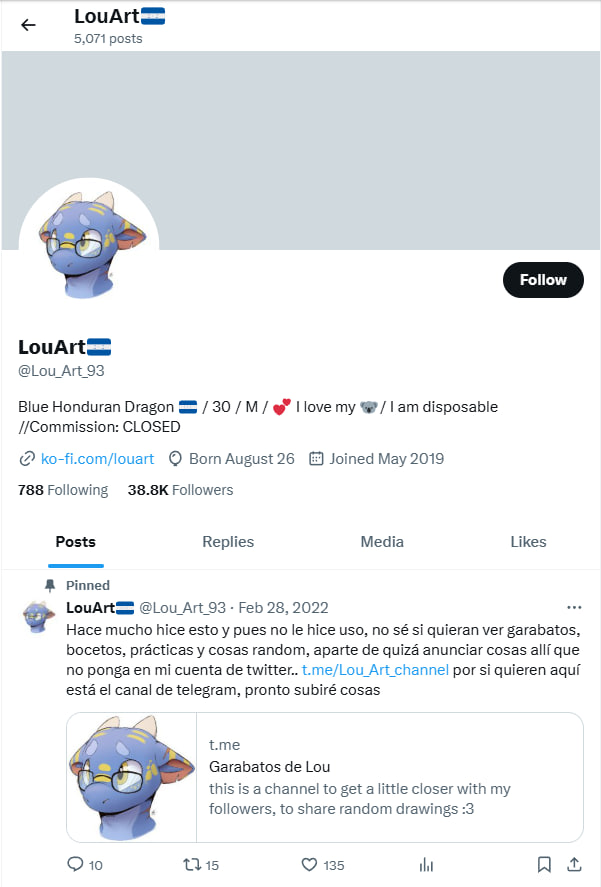 TheOKSpot's tweet photo. An artist I follow for a long time, LouArt, was recently suspended due to a Twitter bot error " Inauthentic activity" when all he does is post artwork he drew.

For those who commissioned or waiting on art from him, please be patient as he tries to get this resolved. Thank you. https://t.co/td47C26Xgy