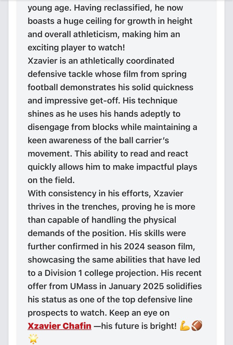 Xzavier Chafin (@xzavier_chafin) on Twitter photo Thank you <a href="/PrepRedzone/">Prep Redzone π</a> for the rankings blessed to be the #1 linemen in New England
<a href="/Coach_Willey_FB/">Mike Willey</a>
<a href="/TheUCReport/">Billy Tucker</a>
<a href="/PRZ_CoachQuisse/">Coach Marquisse Silva</a>
<a href="/ScoutingNE/">Coach Silva</a> Thank you <a href="/PrepRedzone/">Prep Redzone π</a> for the rankings blessed to be the #1 linemen in New England
<a href="/Coach_Willey_FB/">Mike Willey</a>
<a href="/TheUCReport/">Billy Tucker</a>
<a href="/PRZ_CoachQuisse/">Coach Marquisse Silva</a>
<a href="/ScoutingNE/">Coach Silva</a>