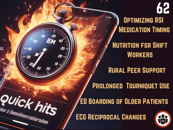 EMCases's tweet photo. EM Quick Hits hot off the press!
@EMSwami -Timing of RSI Drugs
@BrittJEllis -Older Pts &amp; ED Flow @ICEM2025
Melody Ng -Nutrition for Shift Workers
@DrJerom -Rx Prolonged Tourniquet
Nour Khatib/Phil Gillick -Rural Case
@ECGCases -Reciprocal Changes
https://t.co/yQQK21ydcq
#FOAMed https://t.co/hGv6gT5TMi
