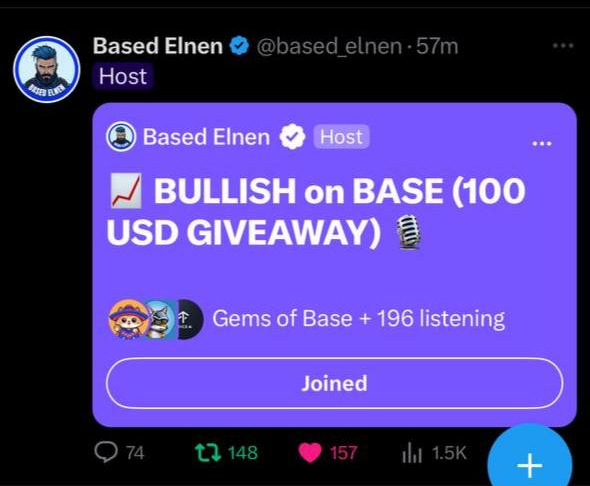 Yoo! The spaces were peak asf, what an amazing audience💙

We almost hit 200 🚀

We don't need bots, but real @Base trenches warriors. 

Browsed the list of listeners and seen chads only NGL. 

Thanks for all the support.

Let's support @Base,
let's support <a href="/jessepollak/">jesse.base.eth</a>,
repeat!