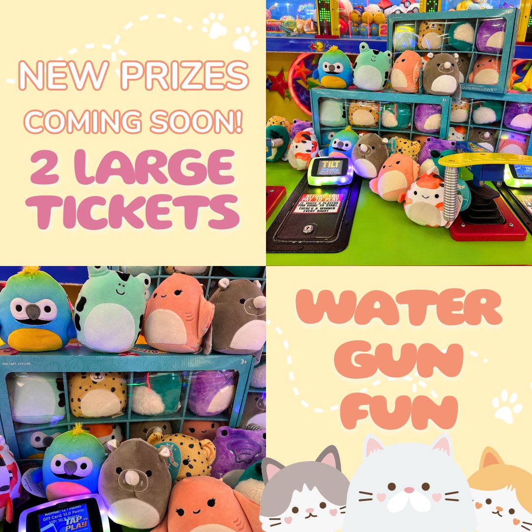 Tilted10US's tweet photo. Get ready, prize lovers—Squishmallows are on the way! 🎉💖 Soon, you can take home these super soft and cuddly prizes for just 2 LARGE TICKETS! 🎟️🎟️ https://t.co/MvEfrreNKy