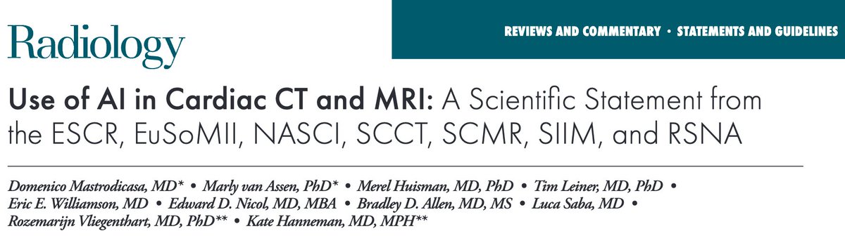Domenico Mastrodicasa (@mastrodicasa_md) on Twitter photo 1/ π’ Our <a href="/radiology_rsna/">Radiology</a> Scientific Multisociety Statement on AI in cardiac CT and MRI is now online!
Endorsed by 7β£ scientific societies, this document explores how AI is reshaping cardiac imaging π«π€
#yesCCT #WhyCMR
Letβs break it down π§΅π
π pubs.rsna.org/doi/10.1148/raβ¦ 1/ π’ Our <a href="/radiology_rsna/">Radiology</a> Scientific Multisociety Statement on AI in cardiac CT and MRI is now online!
Endorsed by 7β£ scientific societies, this document explores how AI is reshaping cardiac imaging π«π€
#yesCCT #WhyCMR
Letβs break it down π§΅π
π pubs.rsna.org/doi/10.1148/raβ¦
