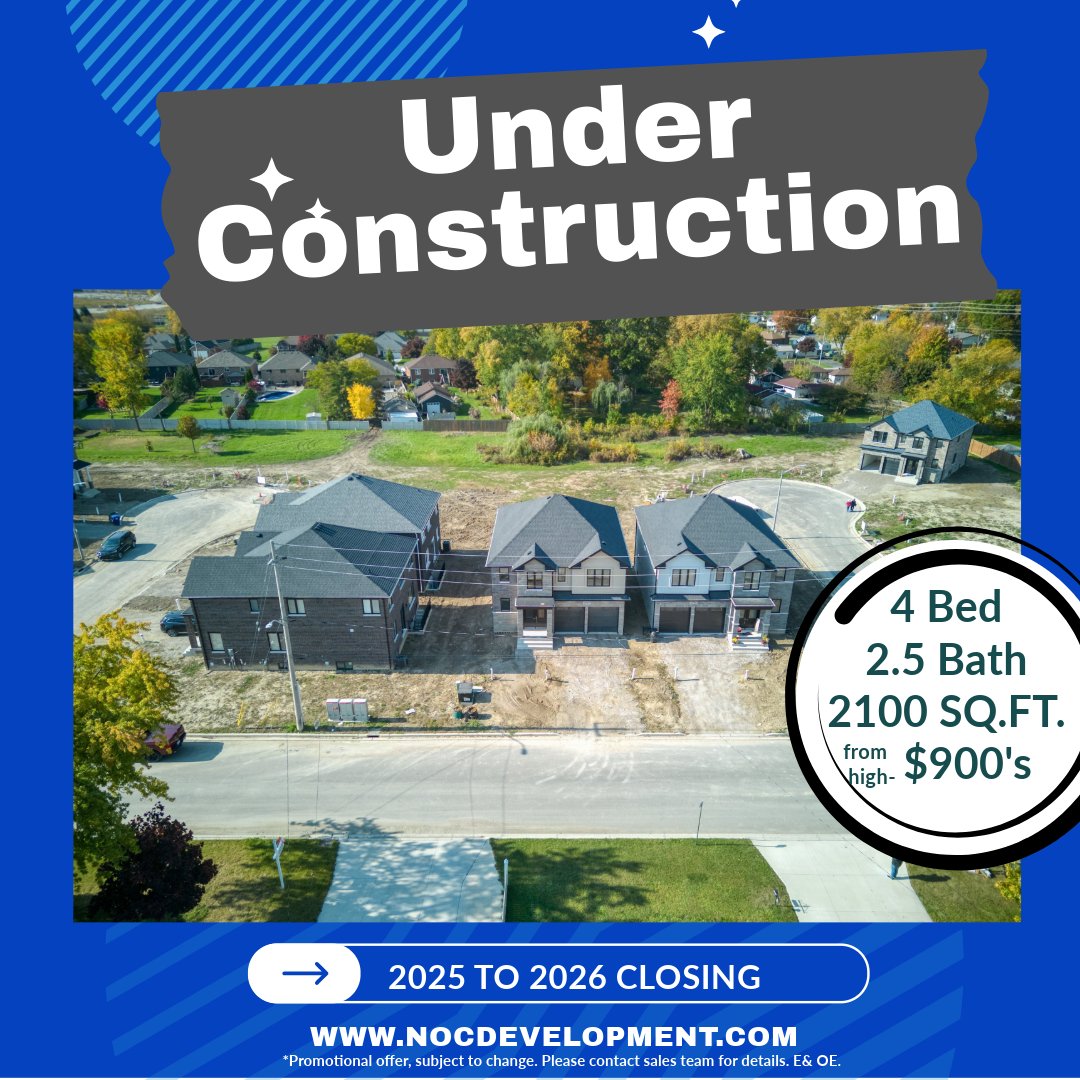 NOCDevelopment's tweet image. 🏡 New Homes in Central Park Windsor—Under Construction! 🏗️

✔️ Modern, spacious designs for every family.
✔️ Convenient location near parks, schools, and the U.S. border.

✔️ Up to $40,000 cashback or decor upgrades
✔️ FREE 5-piece Samsung appliance package included!