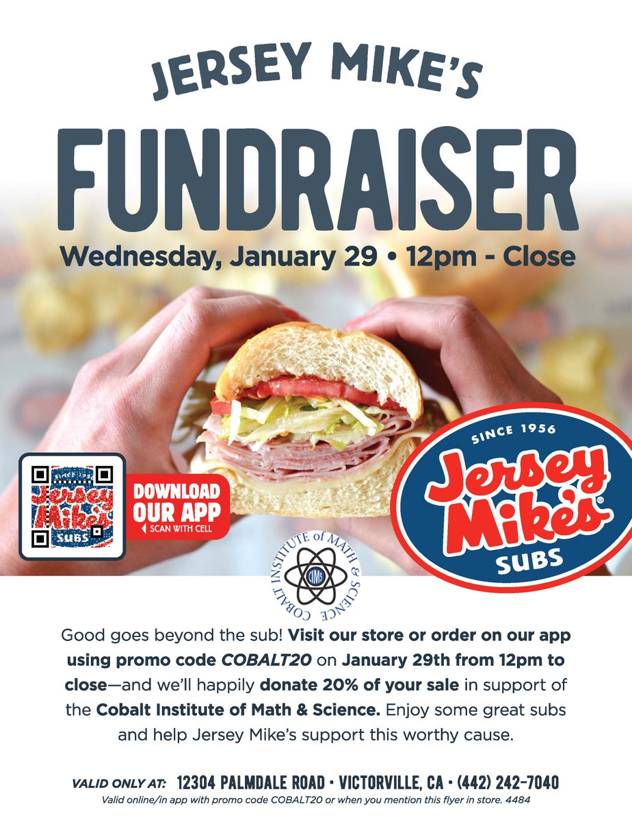 Reminder: Jersey Mike’s Fundraiser Tomorrow!
Don’t forget to join us tomorrow, Wednesday the 29th, from 12 PM until close for our Jersey Mike’s fundraiser!
Take the night off from cooking and make it a family dinner while supporting a great cause.
We can’t wait to see you there!