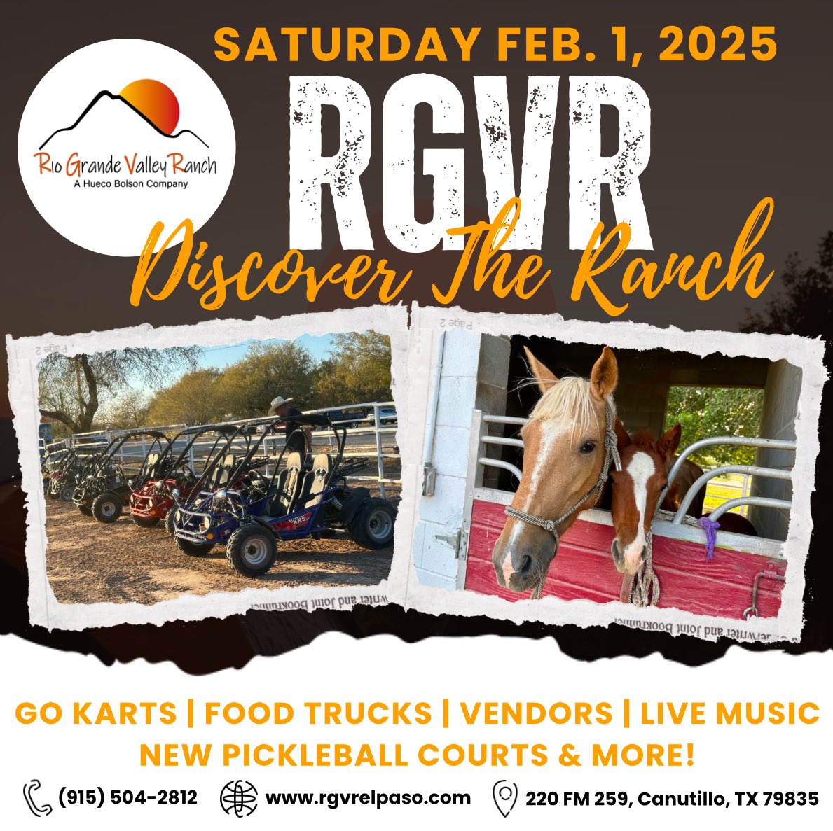 Come Discover the Ranch!  Join us this Saturday February 1, 2025 at the Rio Grande Valley Ranch from 11am - 5pm.