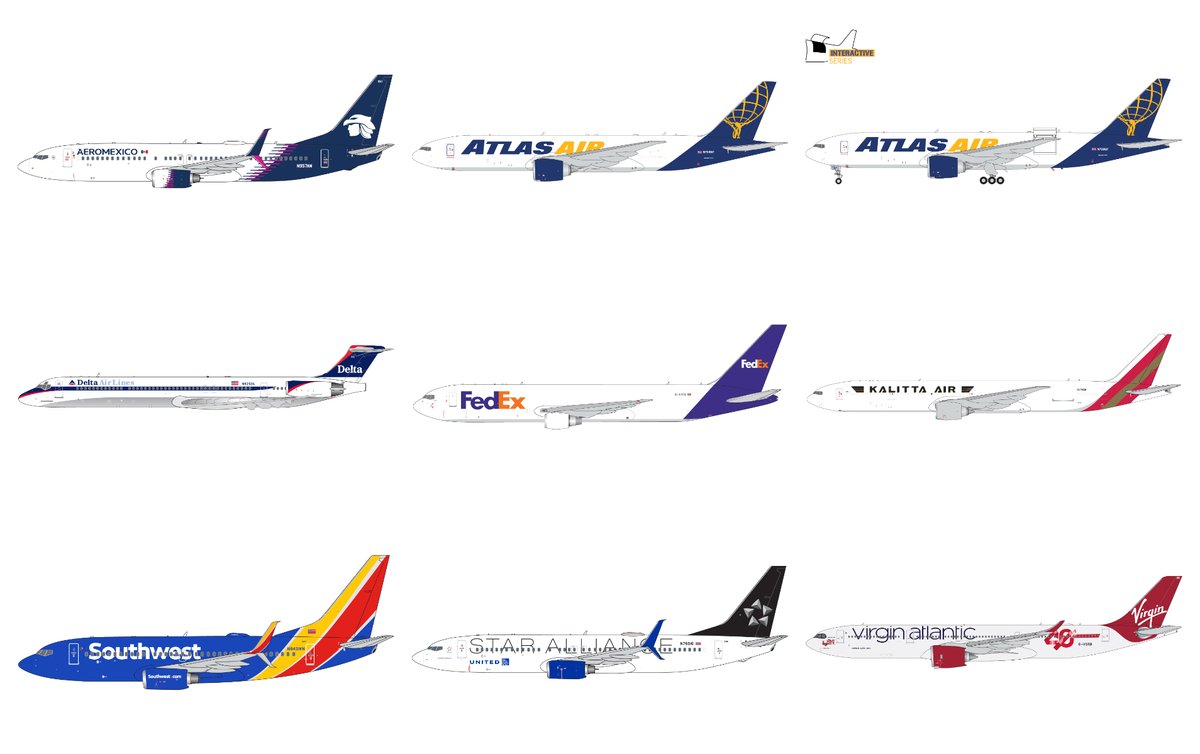 TAKEOFF! GeminiJets 1:400-scale for Feb. 2025: Aeromexico 737-800, Atlas Air 777-200LFR (standard  &amp; Interactive versions), Delta MD-88, FedEx 767-300ERF, Kalitta Air 777-300ERF, Southwest 737-700,  United 737-800, Virgin Atlantic A330-900. More info at geminijets.com