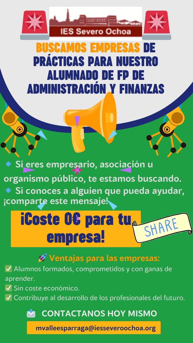 iesseveroochoa's tweet photo. Buscamos empresas para las prácticas de nuestro alumnado de FP de Administración y Finanzas. https://t.co/6NKgNksPAu