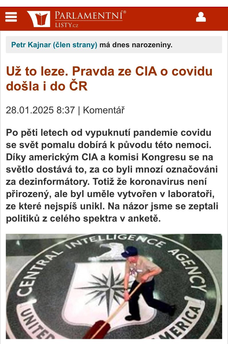 Česká dezinfo scéna se chytá nové zprávy CIA o pravděpodobném laboratorním původu viru SARS-CoV-2 zodpovědného za pandemii covid-19. Pravda prý konečně "leze nahoru." Dřívější dezinformace byla potvzena jako pravdivá. 
1/🧵