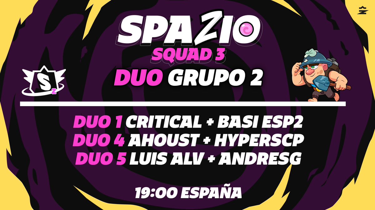 GRUPO 2 👽

Este jueves 30 de enero, continúa la batalla de los dúos:

•Dúo 1: <a href="/SBCritical/">GO|Critical☔</a> + <a href="/Basi_Esp2/">VZ | /♤ BASI ♤\</a> 
•Dúo 4: <a href="/Ahoust12876/">ahoust</a> + @HyperScp_ 
•Dúo 5: <a href="/Luch0Alvarez16/">GOLuchoSb</a> + <a href="/Andres_G_15_/">AndresG</a> 

⏰ | 19:00 🇪🇸
🎙️ | <a href="/ByAlexis_Carp/">By_Alexis17 +319HS❤</a> 
🛰️ | twitch.tv/by_alexis17

¿Quién es tu dupla favorita?