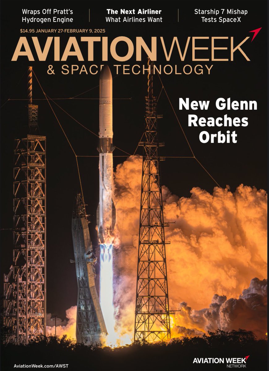 Thrilled to be featured on the cover of <a href="/AviationWeek/">Aviation Week</a>: New Glenn Reaches Orbit 

Honored and immensely grateful for the opportunity.