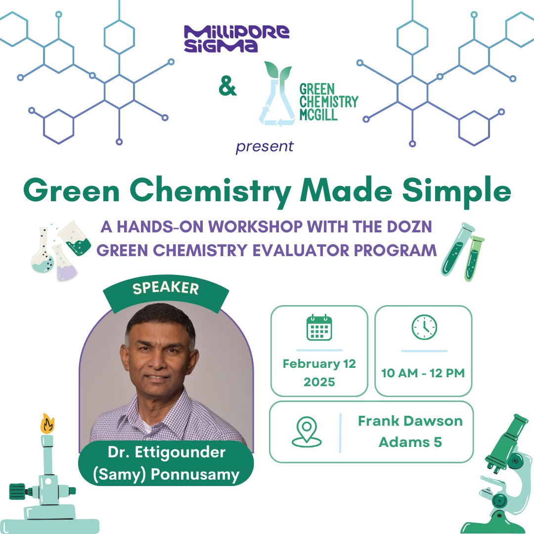 🌿Join us for a hands-on workshop with Dr. Ettigounder (Samy) Ponnusamy from MilliporeSigma!

Learn to use the DOZN Green Chemistry Evaluator to assess the greenness of chemical processes/products based on the 12 Green Chemistry Principles.

Register here: forms.gle/6A2usbh4TM9Pvy…