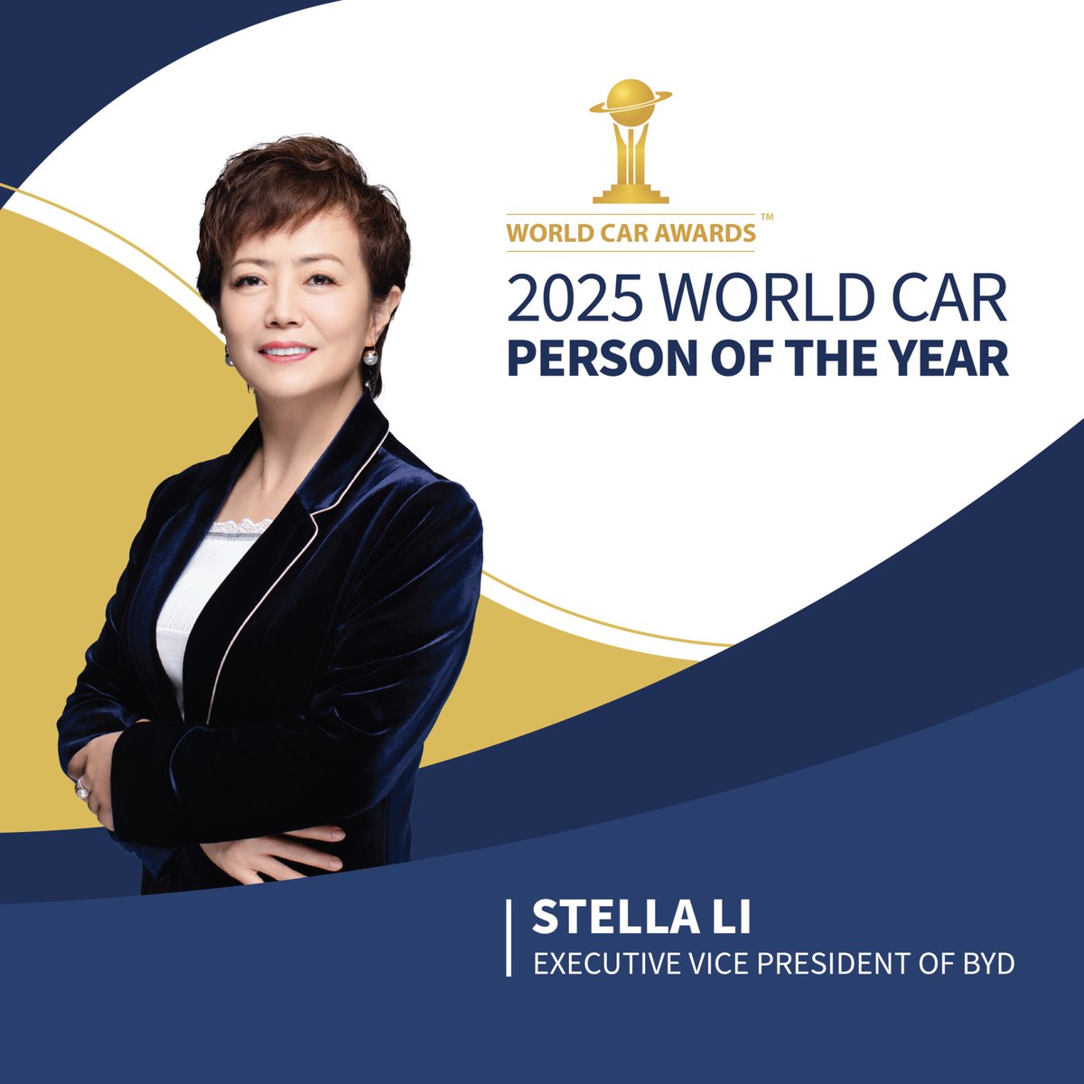 JOSEMIRANDAM's tweet image. Stella Li, Vicepresidenta Ejecutiva de BYD, ha sido nombrada Persona del año 2025 en los World Car Awards, lo que supone la primera vez que una mujer es ganadora y también la primera vez que una marca china gana un premio @WorldCarAwards . @BYDGlobal
