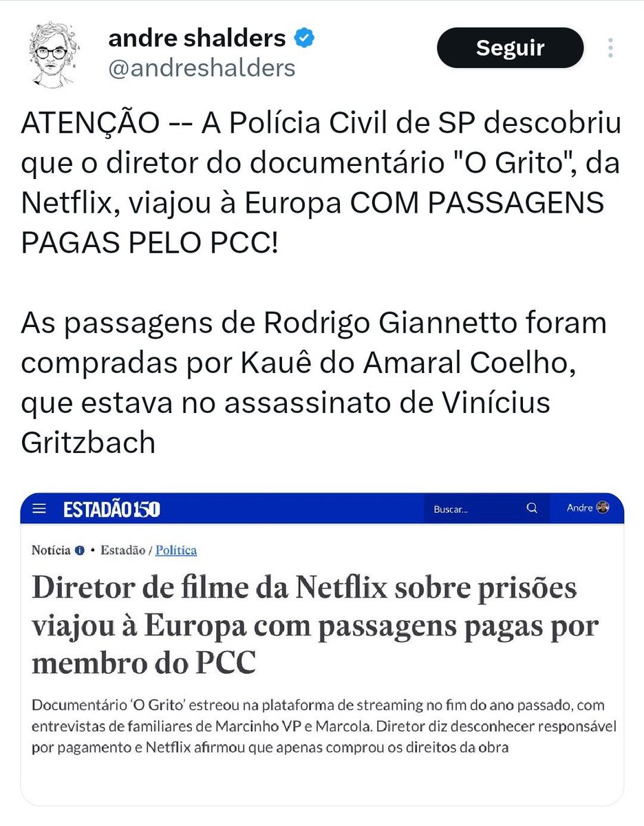MBLivre's tweet image. A NETFLIX lançou um documentário retratando "as condições no sistema carcerário brasileiro". 

O doc tem participações de Oruam, filho do Marcinho VP, que é do Comando Vermelho, e também da mãe de Marcola. 

O DIRETOR DO FILME TEVE PASSAGENS PAGAS PELO PCC. 

E aí @NetflixBrasil…