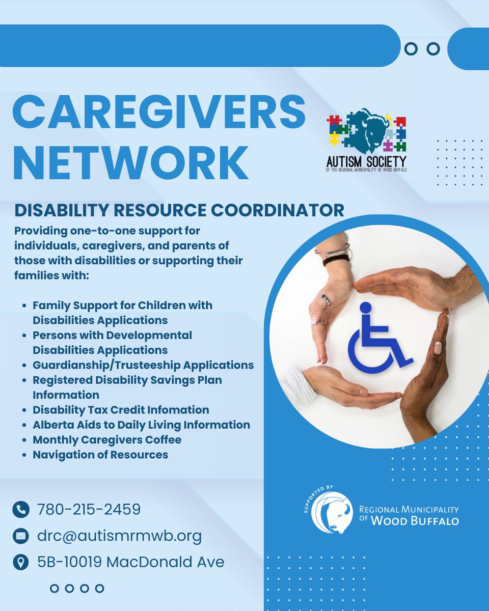 Autism Society of the RMWB (@autismrmwb) on Twitter photo If you have questions or need support for individuals, caregivers, or parents of those with disabilities, Autism Society RMWB offers one-to-one assistance. Don't hesitate to get in touch with drc@autismrmwb.org If you have questions or need support for individuals, caregivers, or parents of those with disabilities, Autism Society RMWB offers one-to-one assistance. Don't hesitate to get in touch with drc@autismrmwb.org