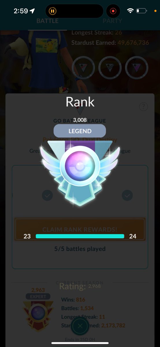 stramben's tweet photo. 21-time Legend!
After a grueling #GOBattleWeek gaining ≈ 500 points behind Bibarel, I finally hit the top rank in #GOBattleLeague!
Wigglytuff helped me on this finally day. But Dewgong was my MVP overall in this run.
GGs #Battlers!
#GOBattle https://t.co/jvdgQMQ2eF