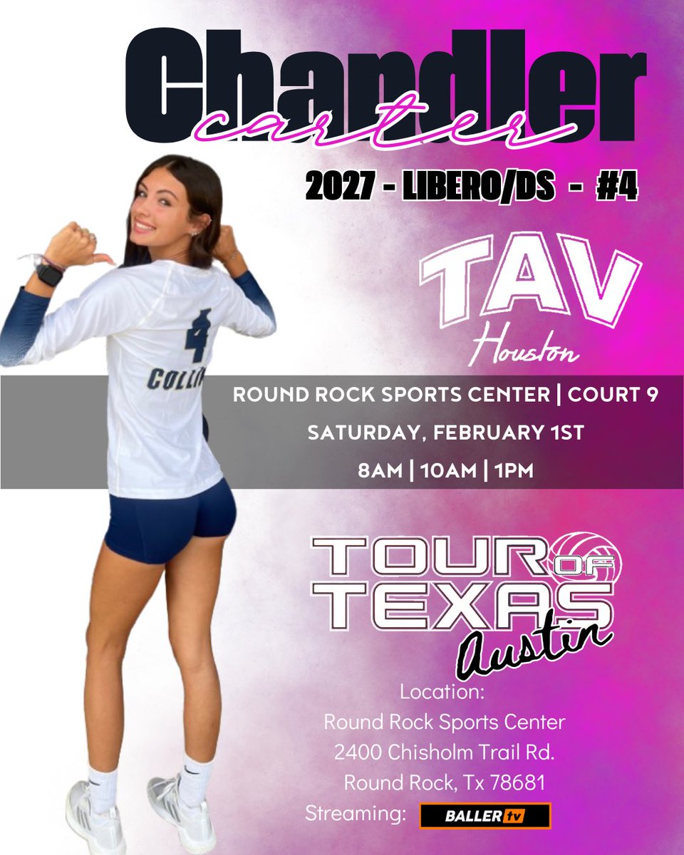 Come watch TAV Houston 16 Adidas - Ray in Austin at the Tour of Texas this weekend! <a href="/TAVHouston/">TAV Houston</a> <a href="/usavolleyball/">USA Volleyball</a> <a href="/AVCAVolleyball/">AVCA</a> <a href="/PDTexas/">Prep Dig Texas</a> <a href="/PrepDig/">Prep Dig 🏐</a> @kleinvollinsvb <a href="/vypehouston/">VYPE Houston</a> <a href="/CoachMikeDZ/">Michael DeLeon</a> <a href="/PrepVolleyball/">PrepVolleyball.com</a> <a href="/VBallrecruiter/">Kara Hill</a>