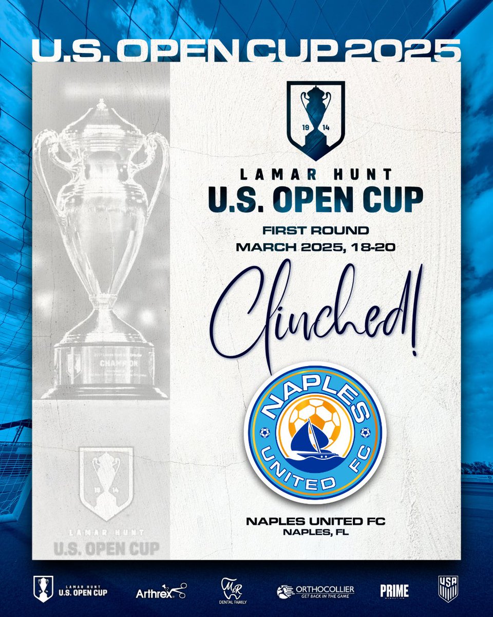 ⭐️ 𝑻𝑯𝑬 𝑪𝑼𝑷 𝑰𝑺 𝑩𝑨𝑪𝑲!🏆🇺🇸
We are proud to be part of it and continue making history in our city!⚽️✨
Our Team will be the 1st local representative in the First Round of the <a href="/OpenCup/">U.S. Open Cup</a>!🏆
•
#USOC2025 🏆 #OpenCup
#WeAreNaples 🩵 #OneTeamOneCity