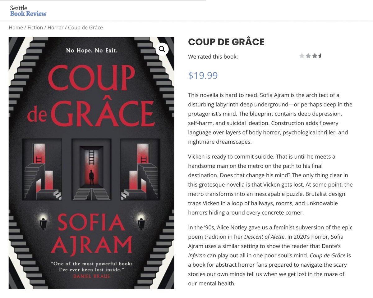 Review of Coup de Grâce in the Seattle Book Review! I love seeing various interpretations of the story. I hadn't had Dante's Inferno in mind while writing it, but it's a fun perspective to consider.