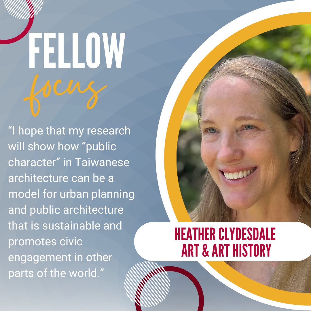 Fellow Focus with Heather Clydesdale

Meet our CAH Faculty Fellow!

Department: Art &amp; Art History

Learn more about Heather and her project “Building Public Character in Taiwan” by reading her profile in the link below:
bit.ly/fellowsprofiles