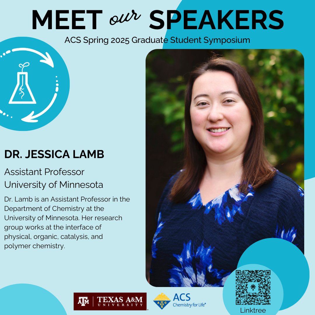 tamugsspc's tweet image. We are honored to host Dr. Jessica Lamb @Ewerpointe at our upcoming symposium!
Stay tuned to meet more of our speakers! #acs #gsspc #tamuchemistry 馃И馃ゼ