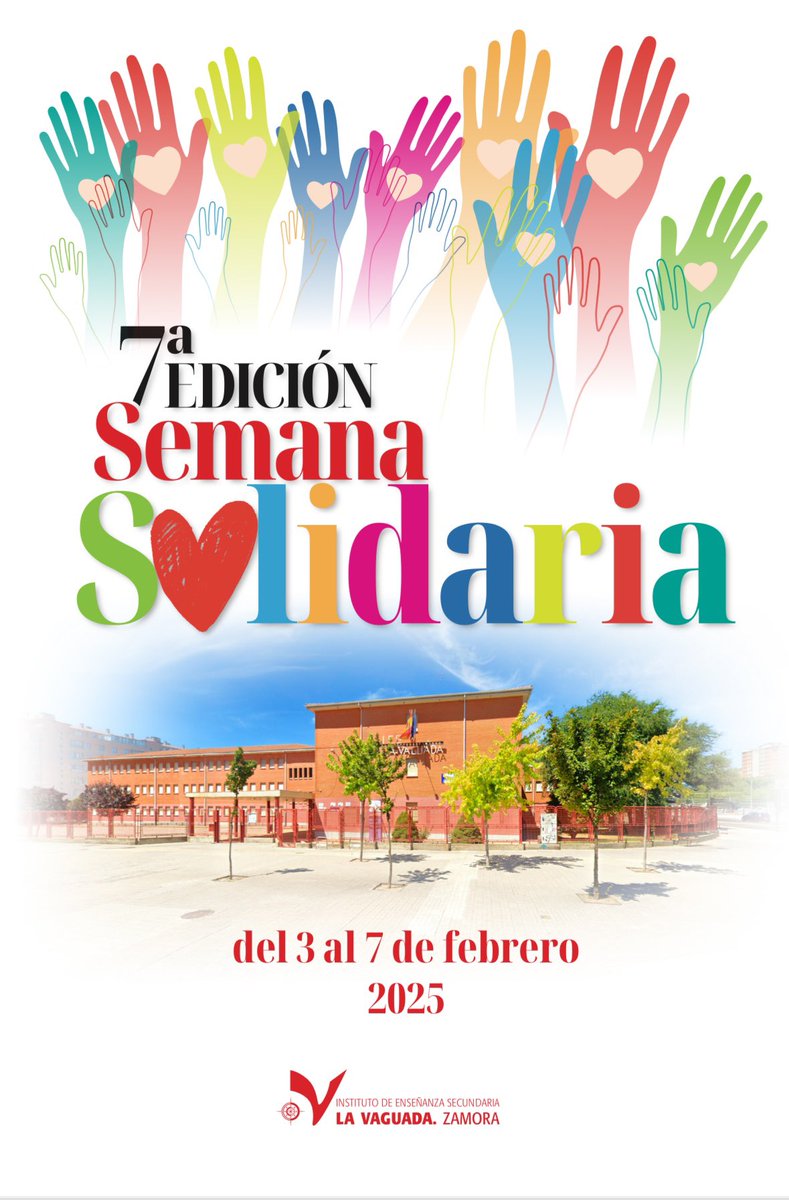 IES La Vaguada (@ieslavaguada) on Twitter photo 📣El <a href="/ieslavaguada/">IES La Vaguada</a> tiene el honor de anunciar su 7ª Semana Solidaria.📣
📆 del 3 al 7 de febrero.
🔹Durante los próximos días iremos desvelando todas las actividades programadas.
#ieavaguadasolidario 📣El <a href="/ieslavaguada/">IES La Vaguada</a> tiene el honor de anunciar su 7ª Semana Solidaria.📣
📆 del 3 al 7 de febrero.
🔹Durante los próximos días iremos desvelando todas las actividades programadas.
#ieavaguadasolidario