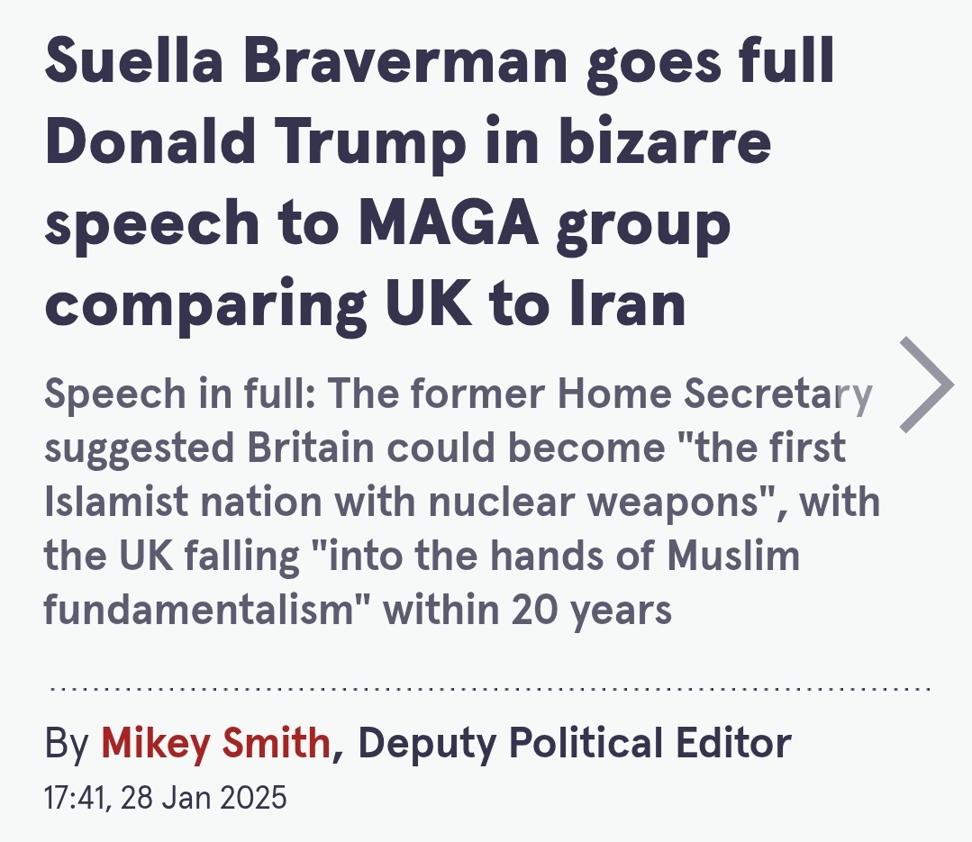 Suella Braverman said that in 20 years the UK could be the first Islamist nation with nuclear weapons. Strange that a former government minister has never heard of Pakistan.