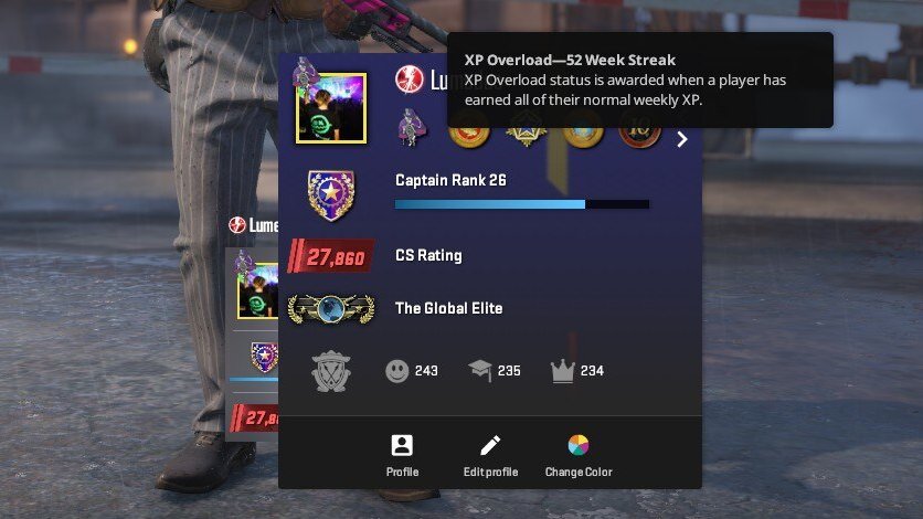 LumedasCSGO's tweet photo. XP Overload - 52 Week Streak (1 year)🥲 https://t.co/3jLLUNsqCQ