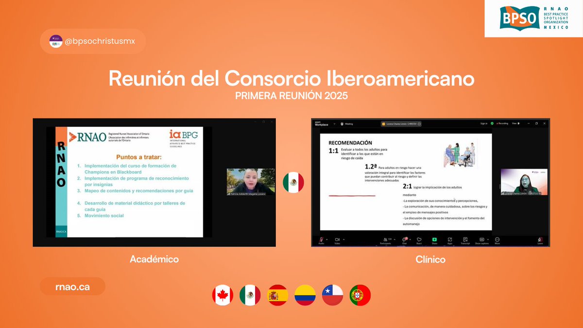 BPSO CHRISTUS MUGUERZA (@bpsochristusmx) on Twitter photo El día de ayer asistimos de manera digital a la 1ª reunión del 2025 del Consorcio Iberoamericano, en compañía de la <a href="/RNAO/">RNAO</a> desde Canadá, contando con la presencia de países como España, Colombia, Chile y Portugal 🏆
Gracias <a href="/DorisGrinspun/">Dr. Doris Grinspun 🇨🇦 RN, PhD, FAAN, O.ONT</a> y <a href="/rpintornao/">@RaulPintoRNAO</a> por la hospitalidad 🎊✨ El día de ayer asistimos de manera digital a la 1ª reunión del 2025 del Consorcio Iberoamericano, en compañía de la <a href="/RNAO/">RNAO</a> desde Canadá, contando con la presencia de países como España, Colombia, Chile y Portugal 🏆
Gracias <a href="/DorisGrinspun/">Dr. Doris Grinspun 🇨🇦 RN, PhD, FAAN, O.ONT</a> y <a href="/rpintornao/">@RaulPintoRNAO</a> por la hospitalidad 🎊✨
