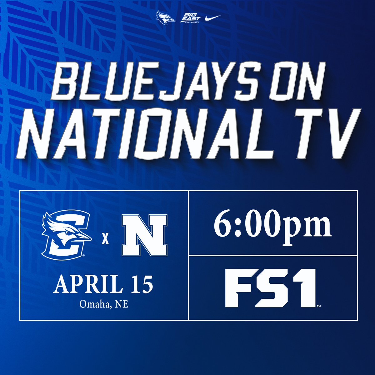 Bluejay Baseball on National TV ⚾️📺

Our game on April 15 against Nebraska will be televised on FS1.

🔗:gocreighton.com/news/2025/1/28…

#GoJays