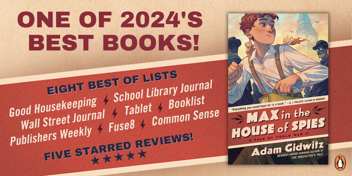 Adam Gidwitz (@adamgidwitz) on Twitter photo PAPERBACK OUT TODAY! So I thought it was a good chance to remind folks that MAX IN THE HOUSE IF SPIES was named one of the best books of 2024 by… lots of places, like <a href="/WSJ/">The Wall Street Journal</a> and <a href="/sljournal/">SchoolLibraryJournal</a> . And honestly, if THOSE two journals agree on something it MUST be true. 🤗 PAPERBACK OUT TODAY! So I thought it was a good chance to remind folks that MAX IN THE HOUSE IF SPIES was named one of the best books of 2024 by… lots of places, like <a href="/WSJ/">The Wall Street Journal</a> and <a href="/sljournal/">SchoolLibraryJournal</a> . And honestly, if THOSE two journals agree on something it MUST be true. 🤗