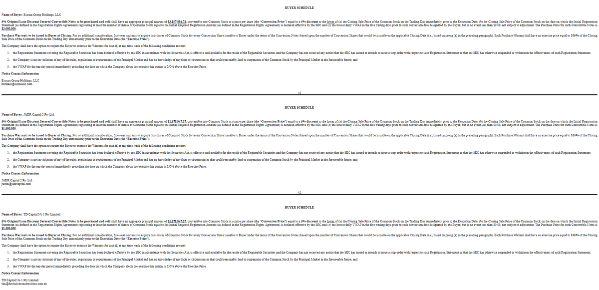 FinancialErnie's tweet image. #MULN #mullen @Mullen_USA 
Here's the details on the January SPA-

8K about SPA:
sec.gov/ix?doc=/Archiv…
SPA:
sec.gov/Archives/edgar…
Registration Rights Agreement:
sec.gov/Archives/edgar…

Buyers:
Esousa Group Holdings, LLC
JADR Capital 2 Pty Ltd.
TD Capital No 1 Pty Limited