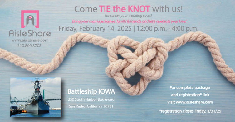 Looking for a memorable way to celebrate VALENTINE'S DAY this year? @AisleShare is coming to #BattleshipIOWA to help you TIE THE KNOT!

Get married or renew your vows in an incredible setting with stunning views.

Sign up here: tinyurl.com/valentines-vow… and we'll see you aboard!