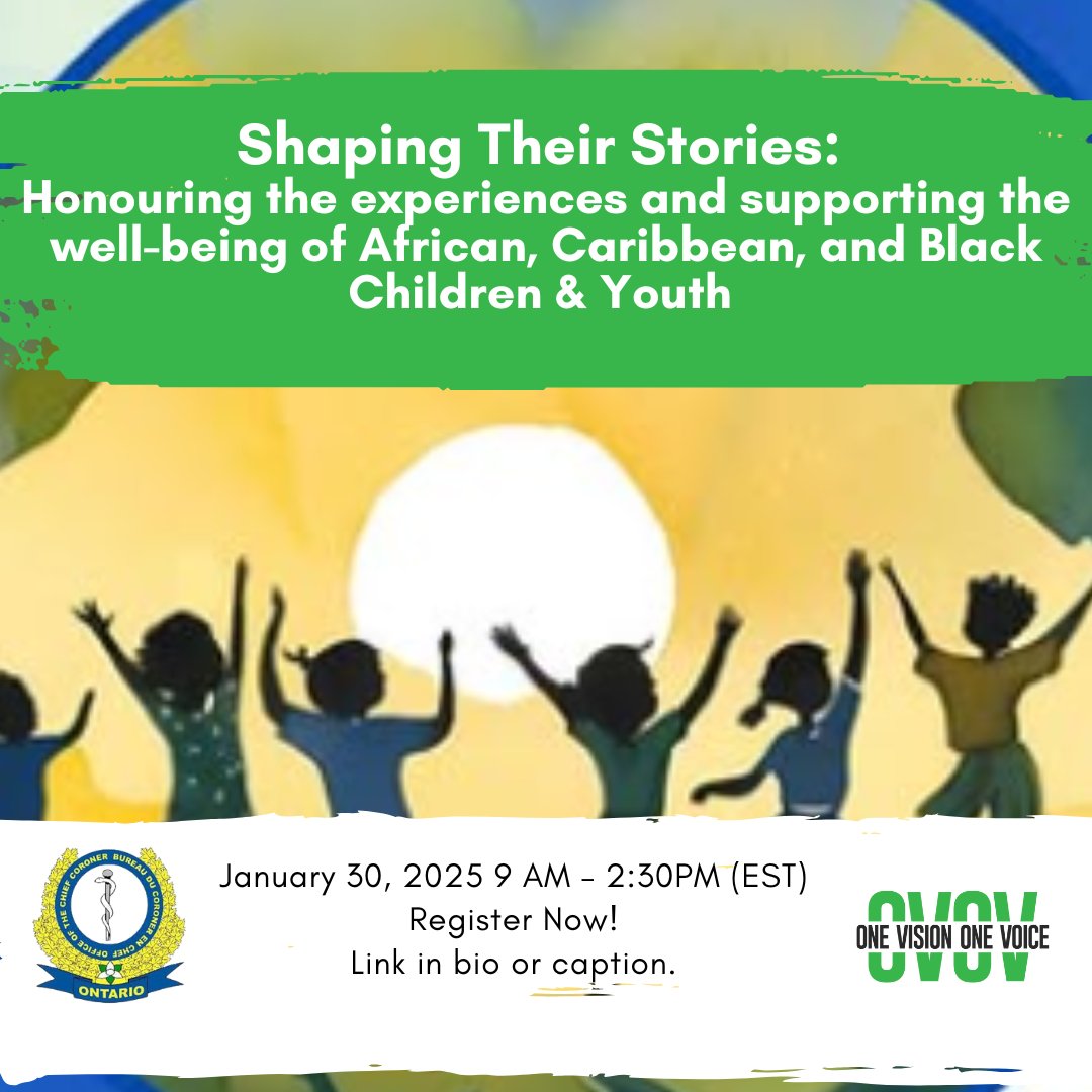 Shaping Their Stories: Honouring the experiences and supporting the well-being of African, Caribbean, and Black Children &amp; Youth - The forum will be held virtually on January 30, 2025 9 AM – 2:30PM (EST).
🎉Please register using this link: lnkd.in/e_445QCp
