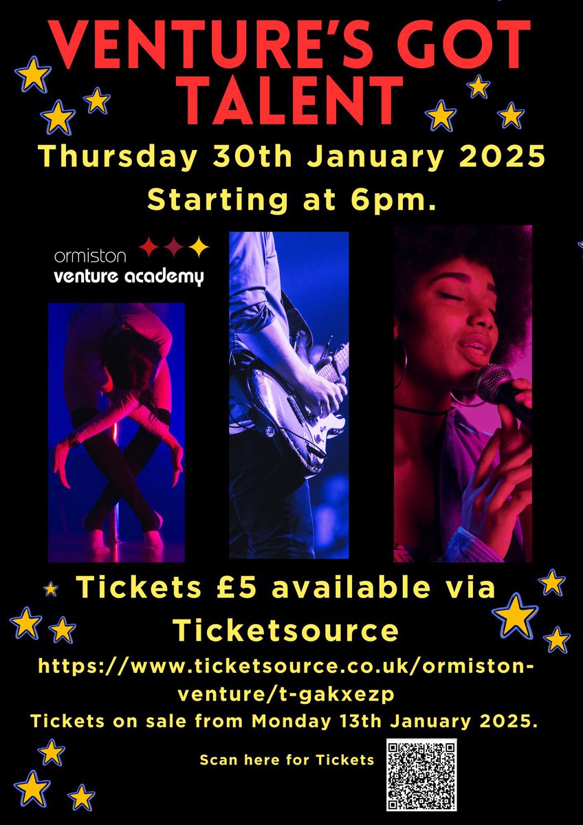 Miss C Gedge (@venture_perform) on Twitter photo It’s not too late to get your tickets for Venture’s Got Talent!! Use the QR code below or follow the link to get yours now! ⭐️✨ <a href="/Venture_Create/">Create College</a> It’s not too late to get your tickets for Venture’s Got Talent!! Use the QR code below or follow the link to get yours now! ⭐️✨ <a href="/Venture_Create/">Create College</a>