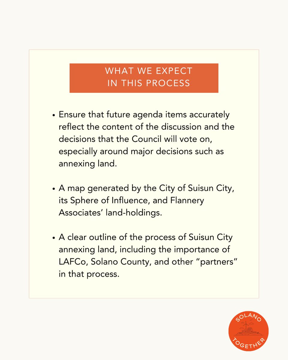 SolanoTogether's tweet image. 🚨 Last week, Suisun City Council voted 4-1 to explore expanding boundaries and land annexation that includes some of Flannery Associate’s parcels. Solano Together is committed to demanding transparency in this process.
