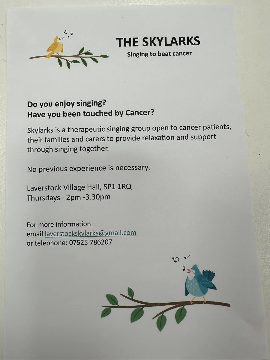 For info e-mail laverstockskylarks@gmail.com or call 07525 786207.
#salisbury #laverstock #singforlife #Skylarks